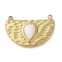 Белый Нефрит Вакуумное покрытие pvd 316 подвески из нержавеющей стали, с натуральным белым нефритом, полукруглый, реальный 18 k позолоченный, 12.5x18x4 мм, отверстие : 1.2 мм