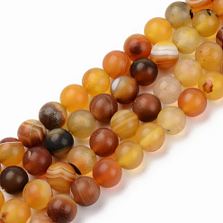 Gold Natural Sardonyx Beads Strands, Frosted, Dyed & Heated, Round, Gold, 8mm, Hole: 1mm, about 48pcs/strand, 14.96 inch(38cm)