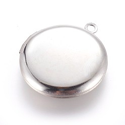 Stainless Steel Color 316 Stainless Steel Locket Pendants, Photo Frame Charms for Necklaces, Flat Round, Stainless Steel Color, 31x27.5x5.5mm, Hole: 2.5mm, Inner Diameter: 20mm