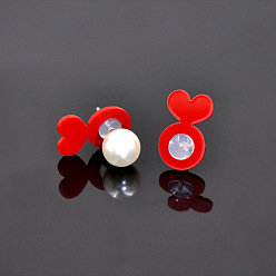Красный Акриловые и силиконовые гайки для ушей, сердце, красные, 16x9.5 мм