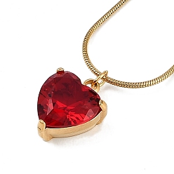 Красный Вакуумное покрытие pvd 304 кулон в форме сердца из нержавеющей стали с кубическим цирконием, ожерелья в виде круглой змеиной цепи для женщин, золотые, красные, 17.91 дюйм (45.5 см)