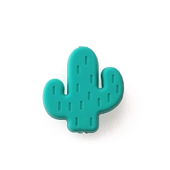 Teal Food Grade Eco-Friendly Silicone Focal Beads, Chewing Beads For Teethers, DIY Nursing Necklaces Making, Cactus, Teal, 25x23x8mm, Hole: 2mm