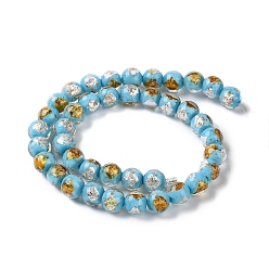 Light Sky Blue Handmade Gold & Silver Foil Lampwork Beads, Round, Light Sky Blue, 12mm, about 33pcs/strand, 15.59 inch(39.6cm)