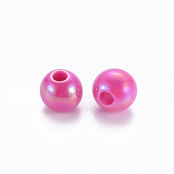 Camélia Perles acryliques opaques, de couleur plaquée ab , ronde, camélia, 6x5mm, Trou: 1.8mm, environ4400 pcs / 500 g