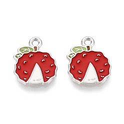 Красный Эмалевые подвески из фруктового сплава, личи, платина, красные, 15.5x12.5x1.5 мм, отверстие : 1.5 мм