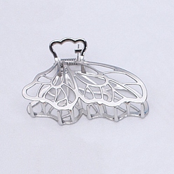 Platinum Alloy Claw Hair Clips, Butterfly, Platinum, 80x50mm