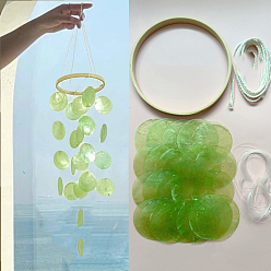 Green Yellow DIY Wind Chime Hanging Pendant Decoration Making Kit, Including Bamboo Rings, Shell Pendants, Cotton and Elastic Threads, Green Yellow, 550x150mm