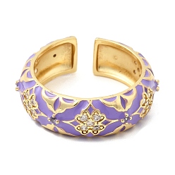 Фиолетовый Латунные микропаве кубические цирконии манжеты открытые кольца для женщин, с эмалью, стойки покрытие, без кадмия и без свинца, долговечный, реальный 18 k позолоченный, фиолетовые, 7 мм, внутренний диаметр: 17 мм