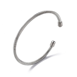 Stainless Steel Color 304 Stainless Steel Open Cuff Bangle with Oval Beaded, Twist Rope Torque Bangle for Women, Stainless Steel Color, Inner Diameter: 2-3/8 inch(5.9cm)
