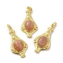 Sunstone Natural Sunstone Pendants, Teardrop Charms with Rack Plating Platinum Tone Brass Findings, Cadmium Free & Lead Free, 30x14.5x5.7mm, Hole: 2.7mm