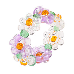5471703 Simple Crystal Beaded Elastic Ring - Candy Color Beaded Flower Ring.