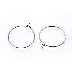 Rainbow Color Ion Plating(IP) 304 Stainless Steel Hoop Earring Findings, Wine Glass Charms Findings, Ring, Rainbow Color, 21 Gauge, 25x0.7mm