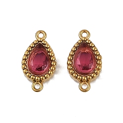 Светло-Вишневый Ионное покрытие (ip) 304 подвески-подвески из нержавеющей стали с кубическим цирконием в форме капли, реальный 18 k позолоченный, светло-вишневый, 12.5x6.5x2.5 мм, отверстие : 0.8 мм