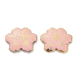 Pink Бусины ручной работы перегородчатой, цветок, золотые, розовые, 30.5x38x6.5 мм, отверстие : 1.8 мм