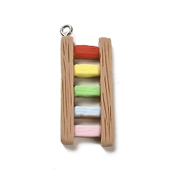 Colorful Opaque Resin Pendants, Rainbow Ladder Charms with Platinum Plated Iron Loops, Colorful, 35x15x4mm, Hole: 1.7mm