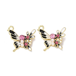 Черный Подвески из эмали и сплава, бабочки прелести, со стразами, ABS имитация жемчуга, стойки покрытие, золотые, чёрные, 21x23x4 мм, отверстие : 2.2 мм