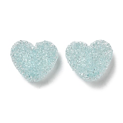 Pale Turquoise Resin Beads, with Rhinestone, Drusy Heart, Pale Turquoise, 17x19x10.5mm, Hole: 1.6mm