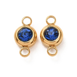 Сапфир 304 стразы и соединители из нержавеющей стали, плоско-круглые, золотые, ионное покрытие (ip), сапфир, 12x6.5x4 мм, отверстие : 2 мм