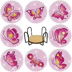 Butterfly DIY 5D Diamond Painting Beginner Cup Mat Kits, including Acrylic Coaster, Iron Holder, Rhinestone Bag, Sticky Pen, Glue Clay, Tray, Butterfly, 90x90mm