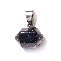 Blue Goldstone Synthetic Blue Goldstone Double Terminal Pointed Pendants, Faceted Bullet Charms, 10x16mm