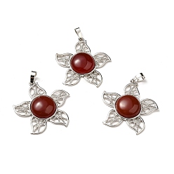 Red Agate Natural Red Agate Pendants, Flower Charms, with Rack Plating Platinum Tone Brass Findings, Cadmium Free & Lead Free, 38x37x7~7.5mm, Hole: 8x5mm