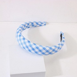 blue Sweet and Stylish Wide-brim Headband with Plaid Pattern - Spring/Summer Hair Accessory.