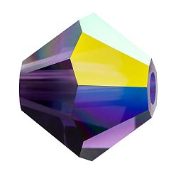 20480 200 Deep Tanzanite AB Хрустальные бусины preciosa®, чешский хрусталь, биконус(451 69 302 рондель), 20480 200 глубокий танзанит ab, 6 мм, отверстие : 1 мм