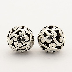 Antique Silver Alloy Filigree Beads, Filigree Ball, Round, Antique Silver, 10mm, Hole: 2mm