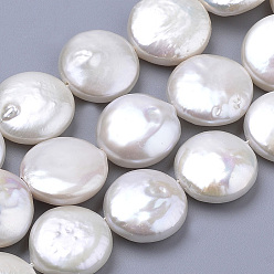 Floral White Natural Baroque Pearl Keshi Pearl Beads Strands, Cultured Freshwater Pearl, Flat Round, Floral White, 12~13x4~6mm, Hole: 0.5mm, about 13~15pcs/strand, 7 inch~7.75 inch