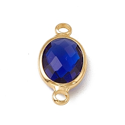 Sapphire Transparent K9 Glass Connector Charms, with Golden Plated Brass Findings, Faceted, Oval Links, Sapphire, 16.5x8.5x4mm, Hole: 1.8mm