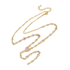 Бледно-Розовый Женские колье с подвеской в виде сердца, украшенной кубическим цирконием и инкрустацией из латуни., без кадмия и без свинца, долговечный, стойки покрытие, реальный 18 k позолоченный, розовый жемчуг, 18.39 дюйм (46.7 см)