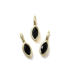 Черный Подвески из латуни с микропаве из кубических цирконий в форме конского глаза, стойки покрытие, долговечный, без кадмия и без свинца, золотые, чёрные, 12x4x3.5 мм, отверстие : 3x2 мм