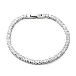 Stainless Steel Color Clear Cubic Zirconia Tennis Bracelet, 304 Stainless Steel Square Link Chain Bracelet, Stainless Steel Color, 7-1/2 inch(19~19.2cm)