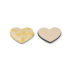 Blanched Almond Printed Acrylic Cabochons, Heart with Lemon, Blanched Almond, 22x26x5mm
