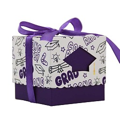 Purple Senior Year Square Paper Candy Storage Box with Ribbon, Candy Gift Bags Graduation Party Favors Bags, Purple, 6x6x6cm