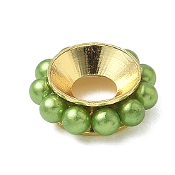 Зеленый лайм Латуни европейского бисера, с ABS имитации жемчуга, ионное покрытие (ip), долговечный, без свинца и без кадмия, золотые, рондель, зеленый лайм, 12~13x4 мм, отверстие : 4.5 мм