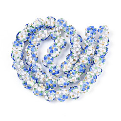 Васильковый Бусы лэмпворк ручной работы, неровный, круглая с цветком, васильковый, 11.5~13x11~12 мм, отверстие : 1.6~1.8 мм, около 45 шт / нитка, 17.68~19.65'' (44.9~49.9 см)