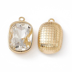 Crystal K9 Glass Pendants, Oval Rectangle Charms, Faceted, with Light Gold Tone Brass Findings, Crystal, 22.5x14.5x10mm, Hole: 1.8mm