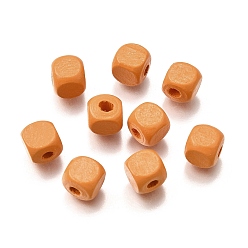 Оранжевый Спрей окрашены деревянные бусины, квадратный, оранжевые, 8x8x8 мм, отверстие : 2.5~3 мм