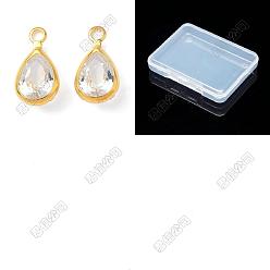Teardrop 60Pcs Brass Micro Pave Cubic Zirconia Charms, Golden, Teardrop, 10.5x5.5x3mm, Hole: 1.4mm