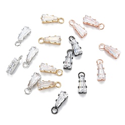 Mixed Color Brass Clear Cubic Zirconia Charms, Long-Lasting Plated, Trapezoid, Mixed Color, 11x3.5x3mm, Hole: 2mm