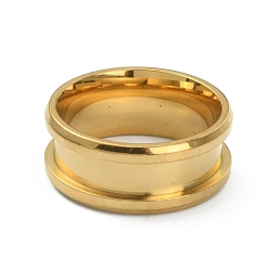 Golden 201 Stainless Steel Grooved Finger Ring Settings, Ring Core Blank, for Inlay Ring Jewelry Making, Golden, Inner Diameter: 16mm