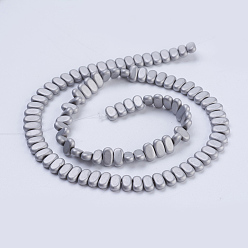 Platinum Plated Electroplate Non-magnetic Synthetic Hematite Beads Strands, Frosted, Rectangle, Platinum Plated, 4x2x2mm, Hole: 1mm, about 207pcs/strand, 15.5 inch(39.5cm)