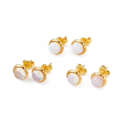 Opalite Opalite Half Round Stud Earrings, Golden Brass Jewelry for Women, Cadmium Free & Lead Free, 14x8mm, Pin: 0.7mm