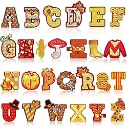Mixed Color Thanksgiving Day Letter A~Z Computerized Embroidery Cloth Iron on Patches, Costume Accessories, Alphabet Appliques, Mixed Color, 26pcs/set