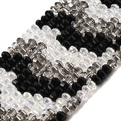 Черный Стеклянные бусины с гальваническим покрытием , рондель, граненые, чёрные, 6x4 мм, отверстие : 1 мм, около 61 шт / нитка, 11.02'' (28 см)