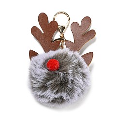 Camel Christmas Deer Antler Pom-Pom Keychain with Plush Elk Charm for Women's Handbag Gift