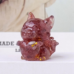 Клубничный Кварц Украшение дисплея скульптуры из натурального клубничного кварца, или украшение рабочего стола домашнего офиса, лиса, 35x40 мм