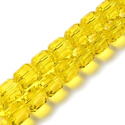 Yellow Glass Beads Strands, Faceted Barrel, Yellow, 7x6mm, Hole: 1mm, about 78~79pcs/strand, 21.26~21.46 inch(54~54.5cm)