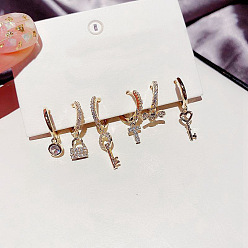 key lock earring set 925 Silver Cross Diamond Earrings - Delicate and Stylish Ear Cuffs with Key Lock.